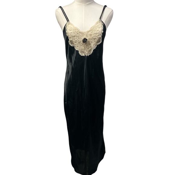 Vintage 80's Slip Dress Intimate Concepts by Terry Russo Women M Black Lace Maxi - Picture 1 of 13
